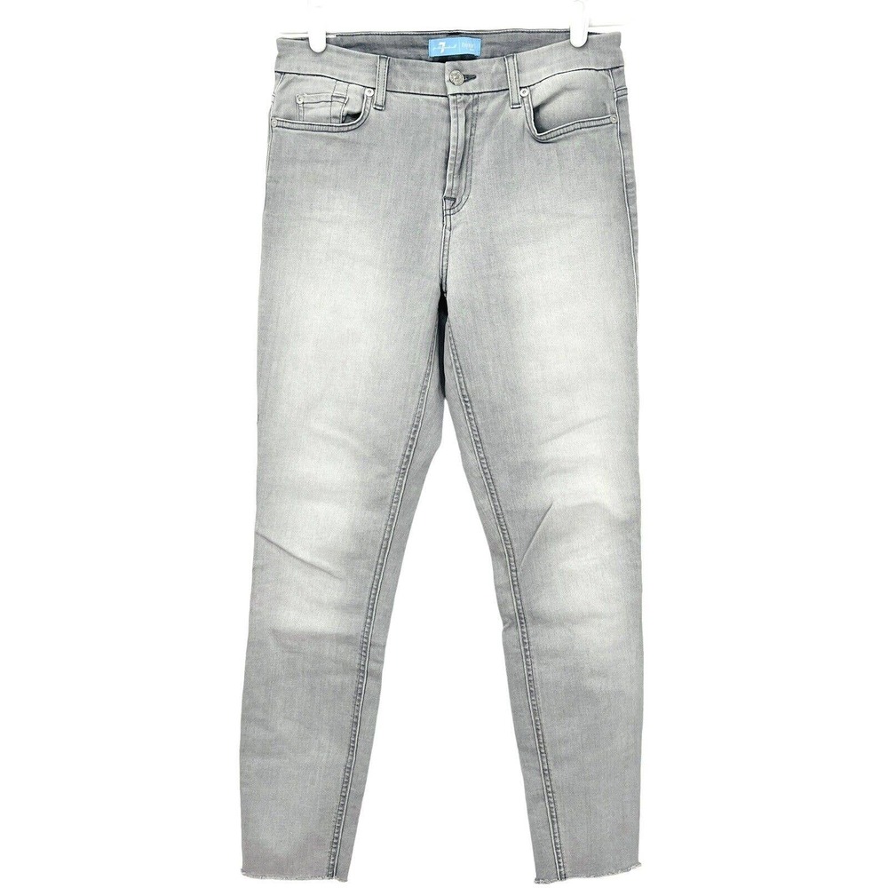 7 for all mankind Women's Skinny Raw Hem Mid Rise Grey Denim Jeans Size 29x28